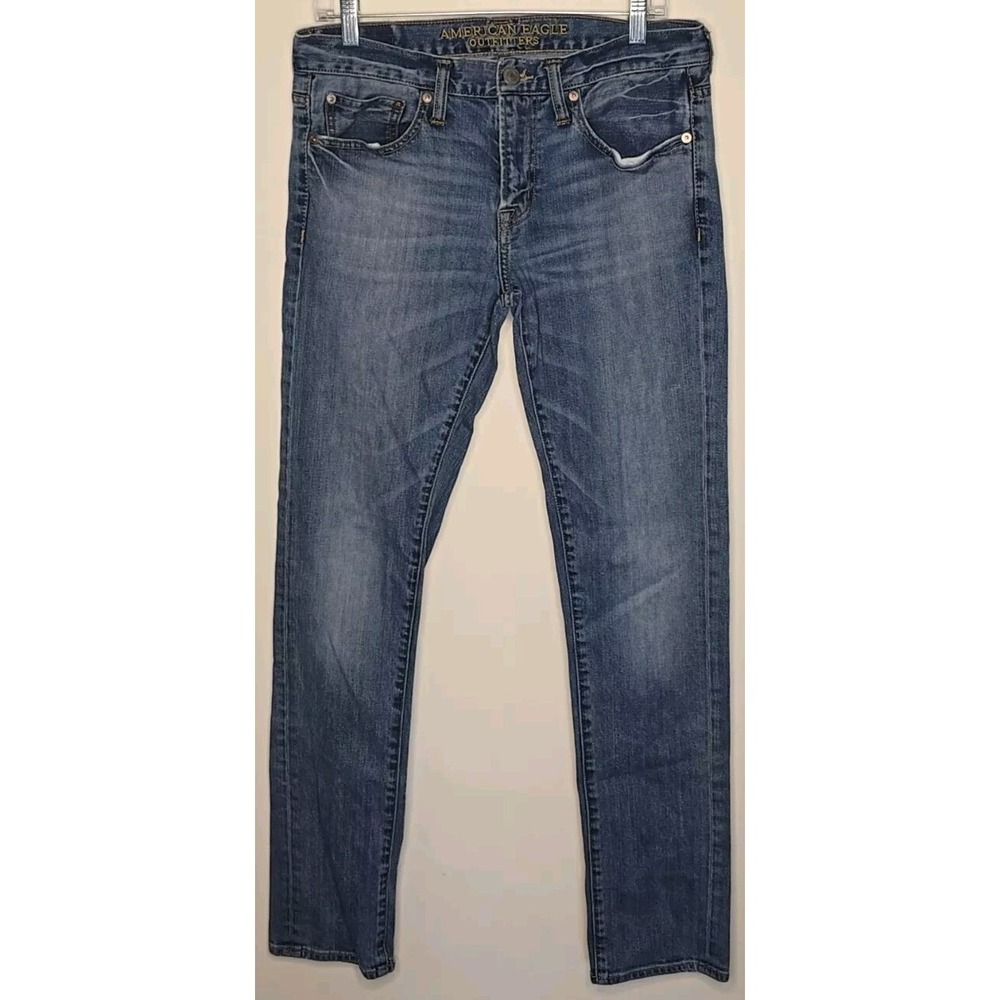 American Eagle‎ Men's Skinny Jeans Stretch Low Rise Medium Wash 32X34 Whiskered